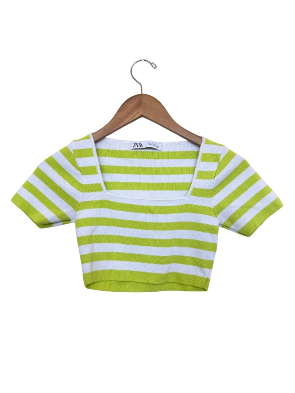 Zara Stripe Knit Crop Top | Lime Green & White | NWOT